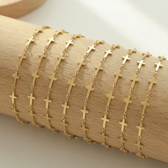 Wholesale Women's Geometric Stainless Steel Electroplated Cross Chain Bracelet Light Luxury Minimalist Fashion Jewelry