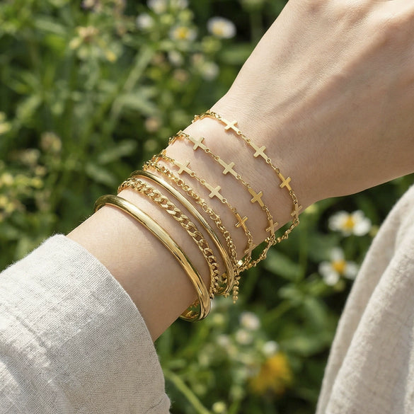 Wholesale Women's Geometric Stainless Steel Electroplated Cross Chain Bracelet Light Luxury Minimalist Fashion Jewelry