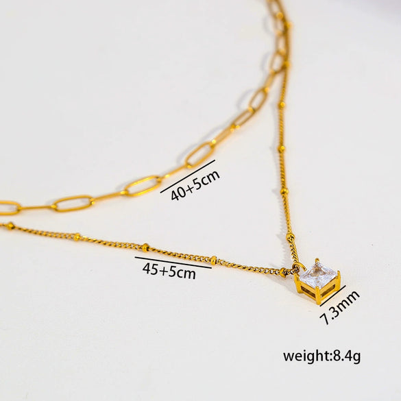 Wholesale Women's Geometric Stainless Steel Electroplated Cross Chain Square Stone Necklace