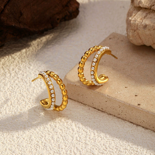 Wholesale Women's Geometric Stainless Steel Electroplated Cshaped Earrings Luxury Jewelry