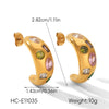 Wholesale Women's Geometric Stainless Steel Electroplated Cshaped Earrings With Colorful Zircon Inlays