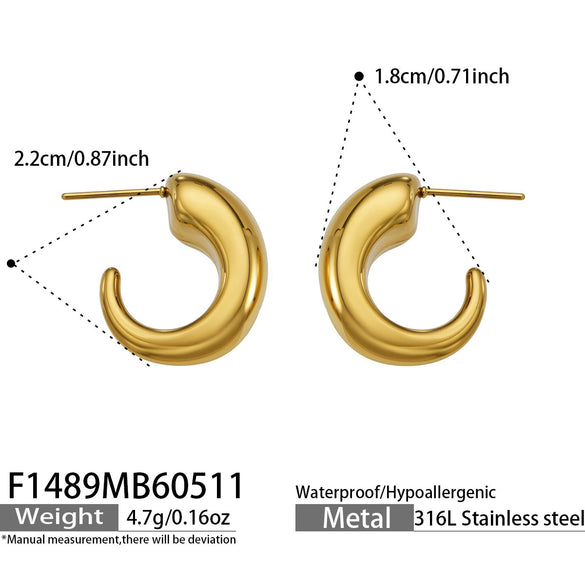 Wholesale Women's Geometric Stainless Steel Electroplated Cshaped Minimalist Open Earrings