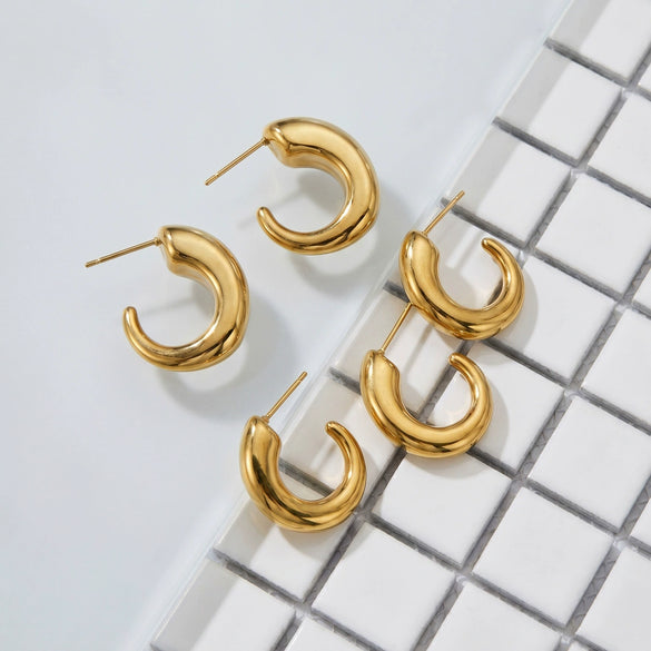 Wholesale Women's Geometric Stainless Steel Electroplated Cshaped Minimalist Open Earrings
