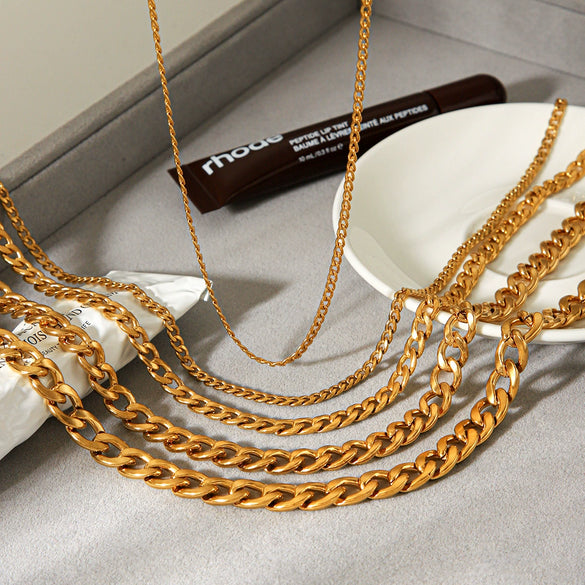 Wholesale Women's Geometric Stainless Steel Electroplated Cuban Chain Necklace And Bracelet Jewelry