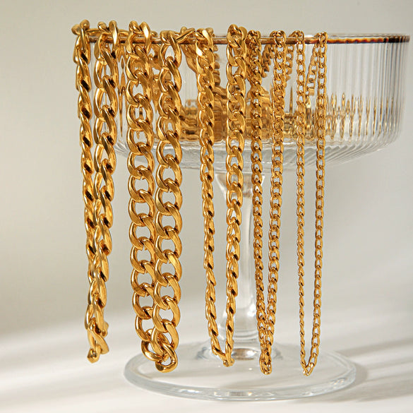 Wholesale Women's Geometric Stainless Steel Electroplated Cuban Chain Necklace And Bracelet Jewelry