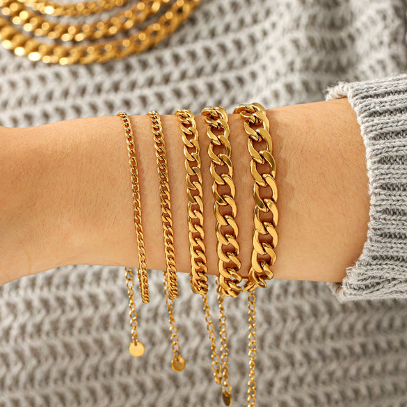 Wholesale Women's Geometric Stainless Steel Electroplated Cuban Chain Necklace And Bracelet Jewelry