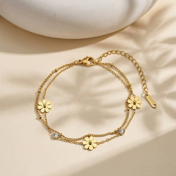Wholesale Women's Geometric Stainless Steel Electroplated Daisy Stacking Bracelet