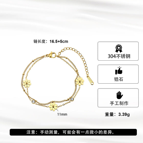 Wholesale Women's Geometric Stainless Steel Electroplated Daisy Stacking Bracelet