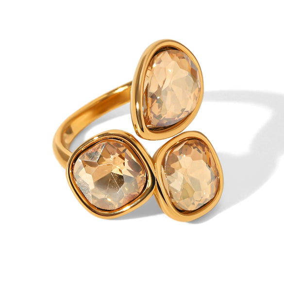 Wholesale Women's Geometric Stainless Steel Electroplated Diamond Open Ring Jewelry