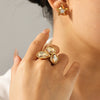 Wholesale Women's Geometric Stainless Steel Electroplated Diamond Open Ring Jewelry