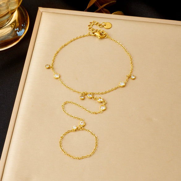 Wholesale Women's Geometric Stainless Steel Electroplated Diamondencrusted Round Chain Ring Bracelet Hand Chain Accessories