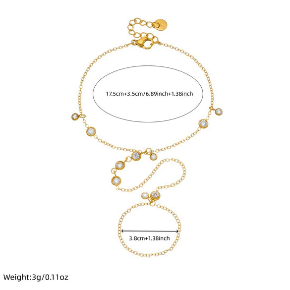 Wholesale Women's Geometric Stainless Steel Electroplated Diamondencrusted Round Chain Ring Bracelet Hand Chain Accessories