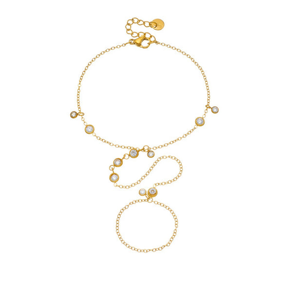 Wholesale Women's Geometric Stainless Steel Electroplated Diamondencrusted Round Chain Ring Bracelet Hand Chain Accessories