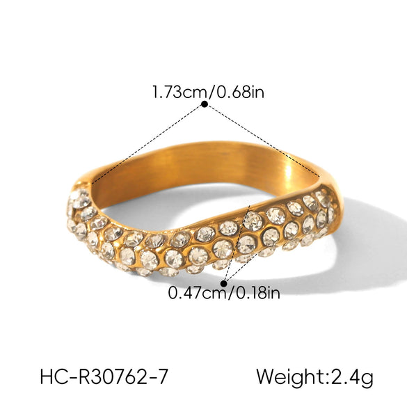 Wholesale Women's Geometric Stainless Steel Electroplated Diamondstudded Ring Trendy Jewelry