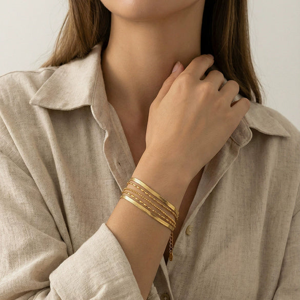 Wholesale Women's Geometric Stainless Steel Electroplated Doublelayer Stacked Bracelet Jewelry