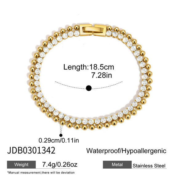 Wholesale Women's Geometric Stainless Steel Electroplated Doublelayer Zircon Bracelet Jewelry Accessories