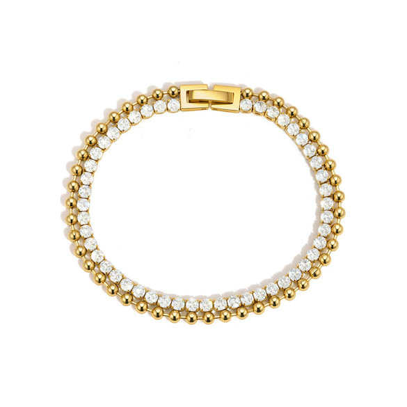 Wholesale Women's Geometric Stainless Steel Electroplated Doublelayer Zircon Bracelet Jewelry Accessories