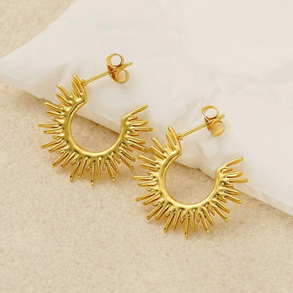 Wholesale Women's Geometric Stainless Steel Electroplated Earrings With Joker Design And Sunflower Pattern