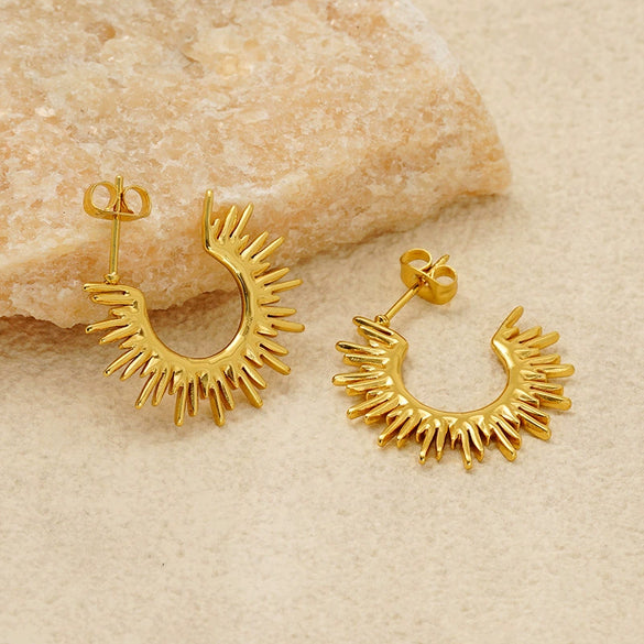 Wholesale Women's Geometric Stainless Steel Electroplated Earrings With Joker Design And Sunflower Pattern