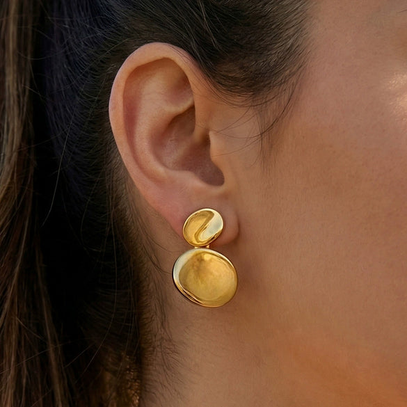 Wholesale Women's Geometric Stainless Steel Electroplated Earrings With Metallic Texture And 18K Gold Plating