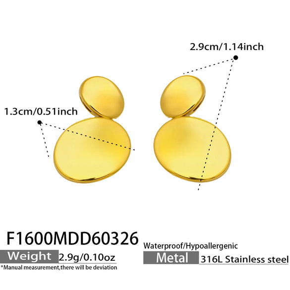 Wholesale Women's Geometric Stainless Steel Electroplated Earrings With Metallic Texture And 18K Gold Plating