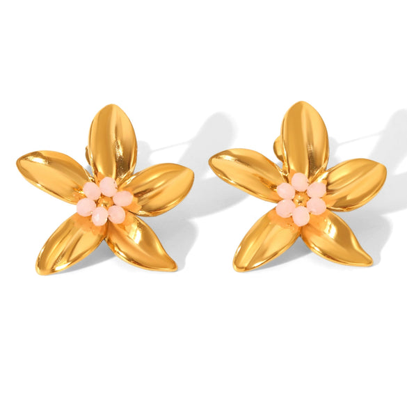 Wholesale Women's Geometric Stainless Steel Electroplated Earrings With Plants And Flowers Design