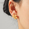 Wholesale Women's Geometric Stainless Steel Electroplated Earrings With Plants And Flowers Design