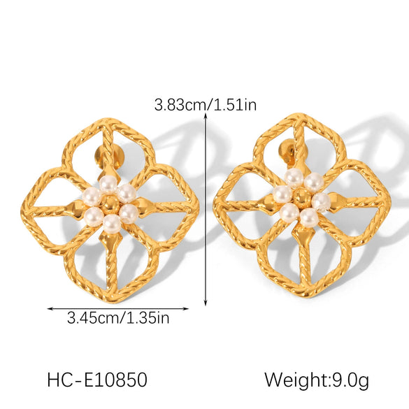 Wholesale Women's Geometric Stainless Steel Electroplated Earrings With Plants And Flowers Design