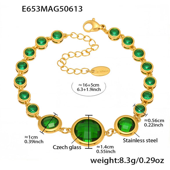 Wholesale Women's Geometric Stainless Steel Electroplated Ferris Wheel Round Faceted Czech Glass Stone 5A Zircon Full Diamond Stitching Bracelet