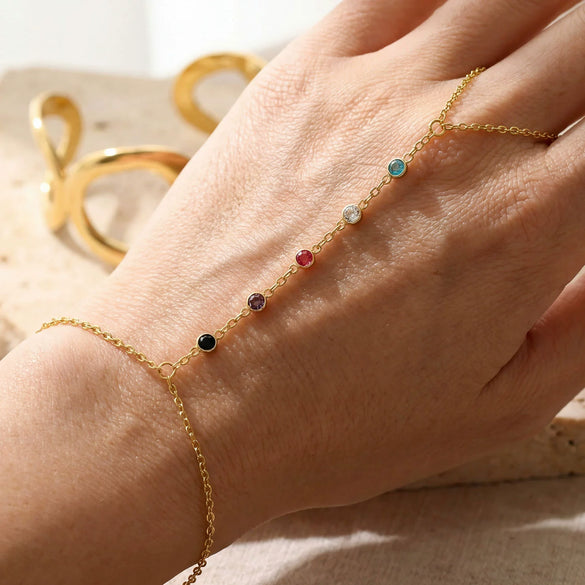 Wholesale Women's Geometric Stainless Steel Electroplated Fingerlink Bracelet And Gold Bead Ring Chain Hand Jewelry