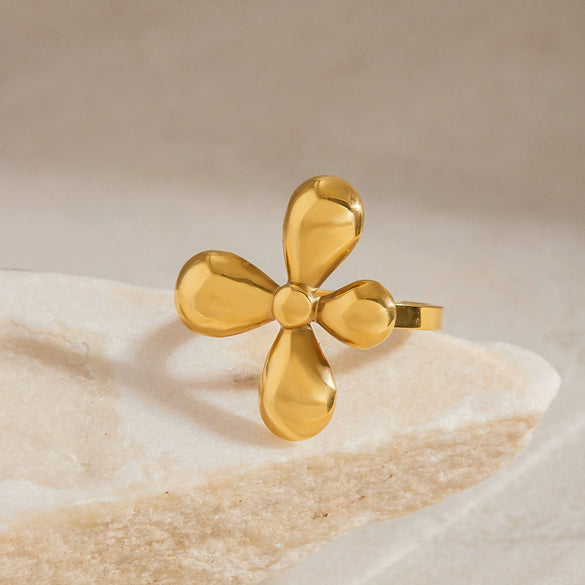 Wholesale Women's Geometric Stainless Steel Electroplated Flower Ring