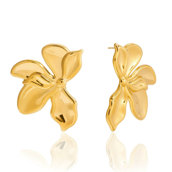Wholesale Women's Geometric Stainless Steel Electroplated Flower Stud Earrings