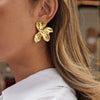 Wholesale Women's Geometric Stainless Steel Electroplated Flower Stud Earrings