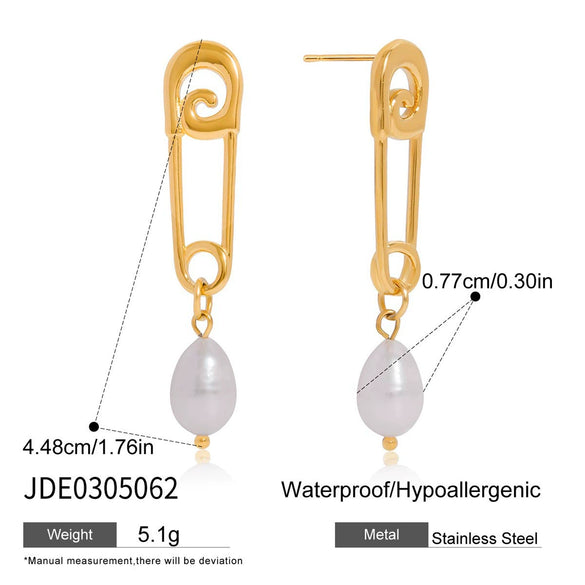 Wholesale Women's Geometric Stainless Steel Electroplated Freshwater Pearl Earrings