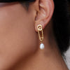 Wholesale Women's Geometric Stainless Steel Electroplated Freshwater Pearl Earrings
