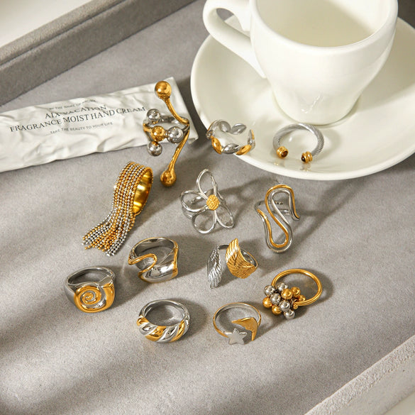 Wholesale Women's Geometric Stainless Steel Electroplated Gold And Silver Twotone Round Ring Accessories
