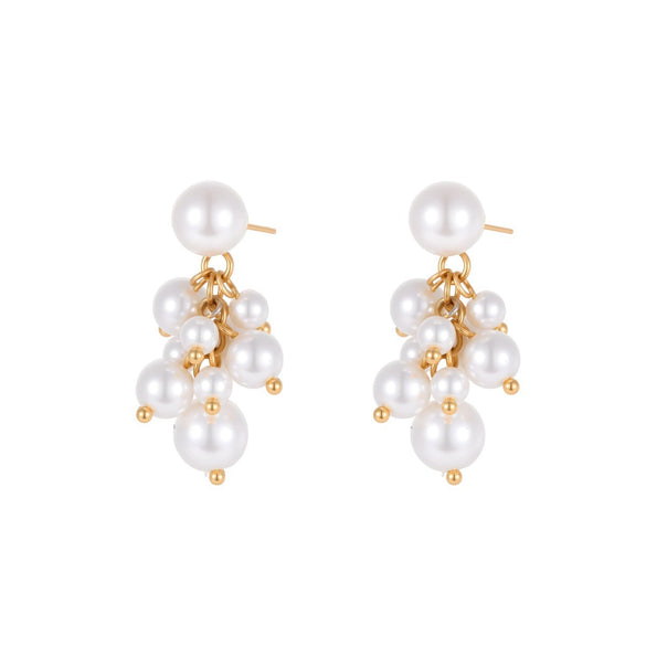 Wholesale Women's Geometric Stainless Steel Electroplated Grape Cluster Pearl Earrings