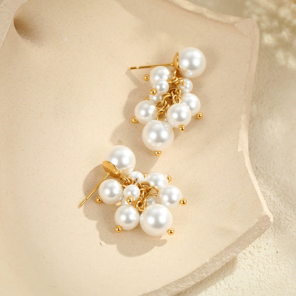 Wholesale Women's Geometric Stainless Steel Electroplated Grape Cluster Pearl Earrings