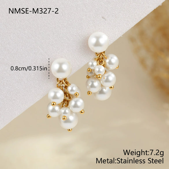 Wholesale Women's Geometric Stainless Steel Electroplated Grape Cluster Pearl Earrings