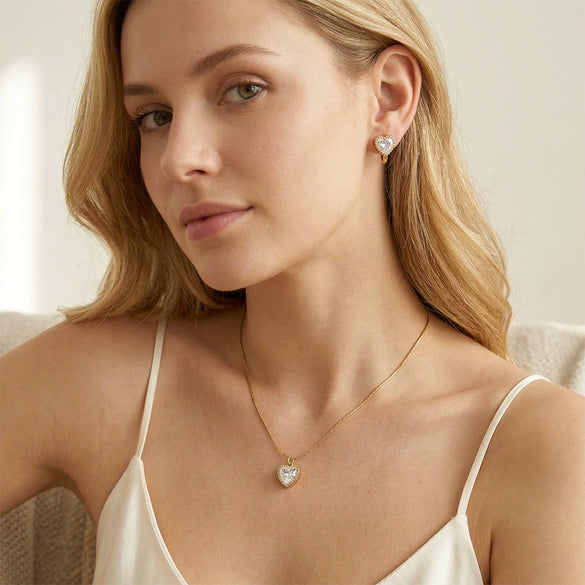 Wholesale Women's Geometric Stainless Steel Electroplated Heart Pendant Calendering Chain Necklace