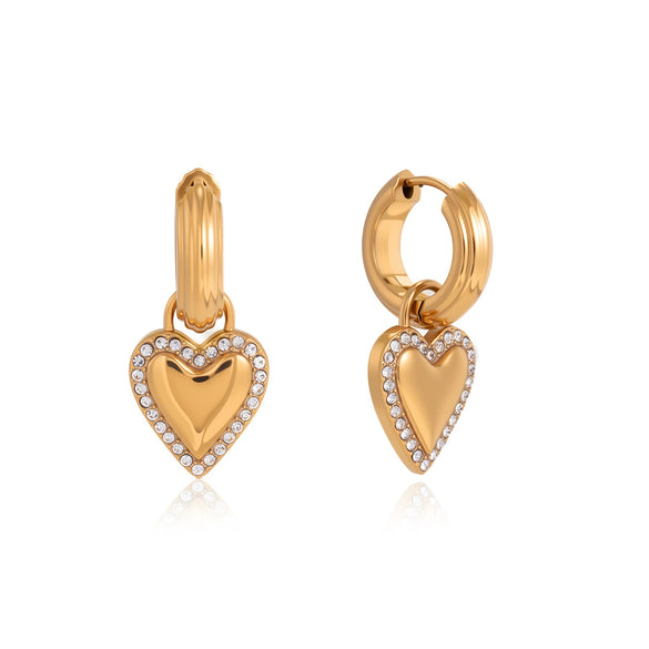 Wholesale Women's Geometric Stainless Steel Electroplated Heart Pendant Earrings And Ear Clips Jewelry