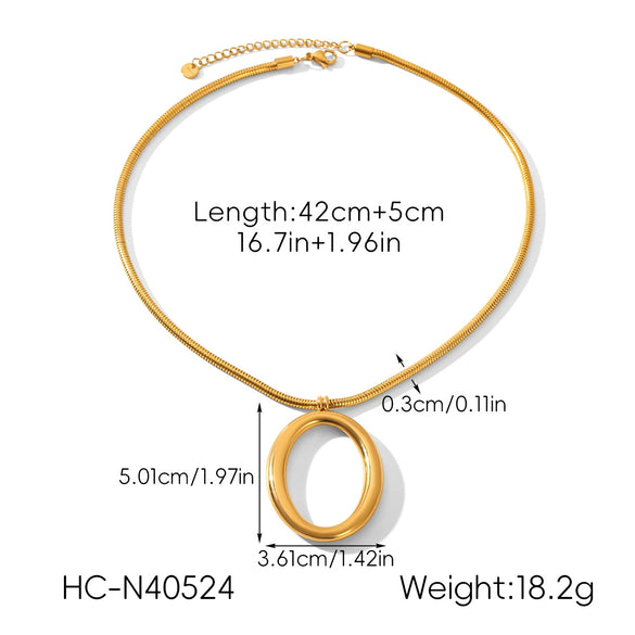 Wholesale Women's Geometric Stainless Steel Electroplated Hollow Oval Pendant Necklace With Twist Chain