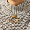 Wholesale Women's Geometric Stainless Steel Electroplated Hollow Oval Pendant Necklace With Twist Chain