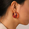 Wholesale Women's Geometric Stainless Steel Electroplated Hoop Earrings French Retro Maillard Style