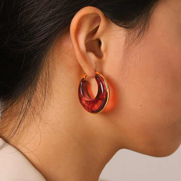 Wholesale Women's Geometric Stainless Steel Electroplated Hoop Earrings French Retro Maillard Style