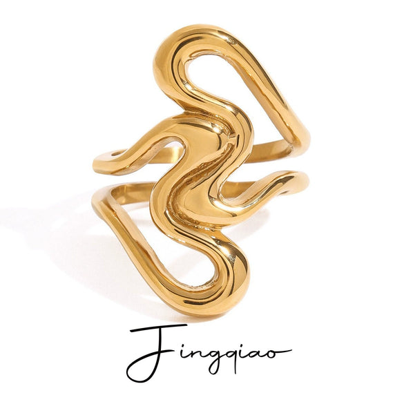 Wholesale Women's Geometric Stainless Steel Electroplated Irregular Lines Love Hollow Ring Jewelry