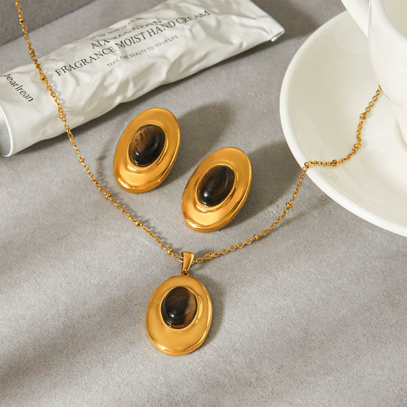 Wholesale Women's Geometric Stainless Steel Electroplated Jewelry Necklaces And Oval Earrings