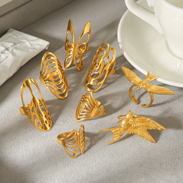 Wholesale Women's Geometric Stainless Steel Electroplated Jewelry Rings Light Luxury Design