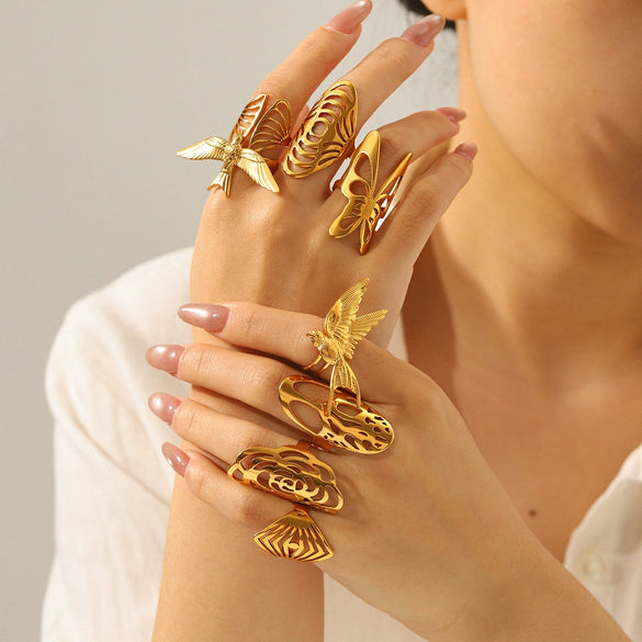 Wholesale Women's Geometric Stainless Steel Electroplated Jewelry Rings Light Luxury Design