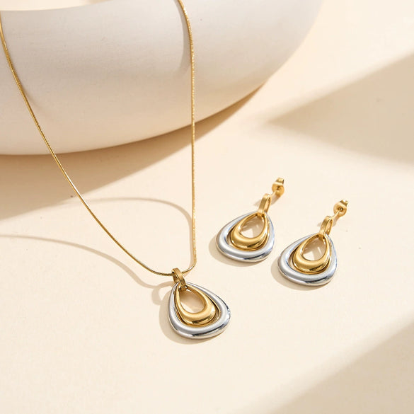 Wholesale Women's Geometric Stainless Steel Electroplated Jewelry Set Including Bracelets Anklets Necklaces And Earrings